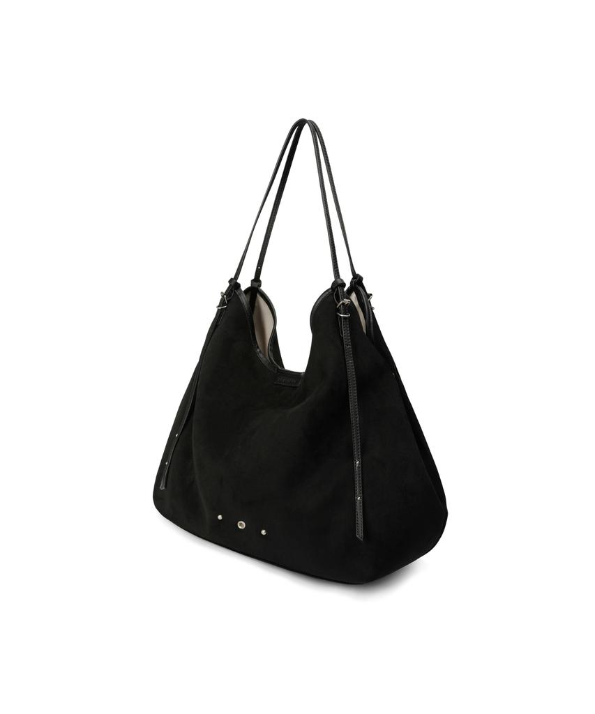 Leathery Suede Shopper Drop Shoulder Bag [Black]