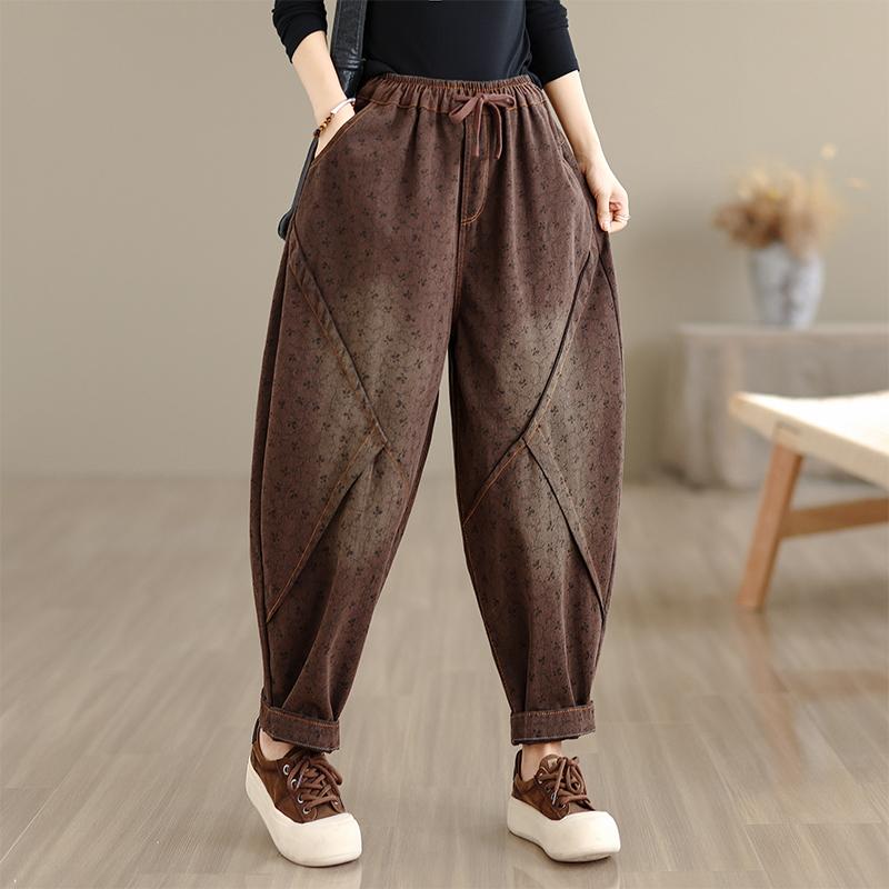 DIMANAF 2025 New Autumn Plus Size Women Jeans Vintage Elastic Waist Denim Pants Loose Trousers Big Size Casual Cotton
