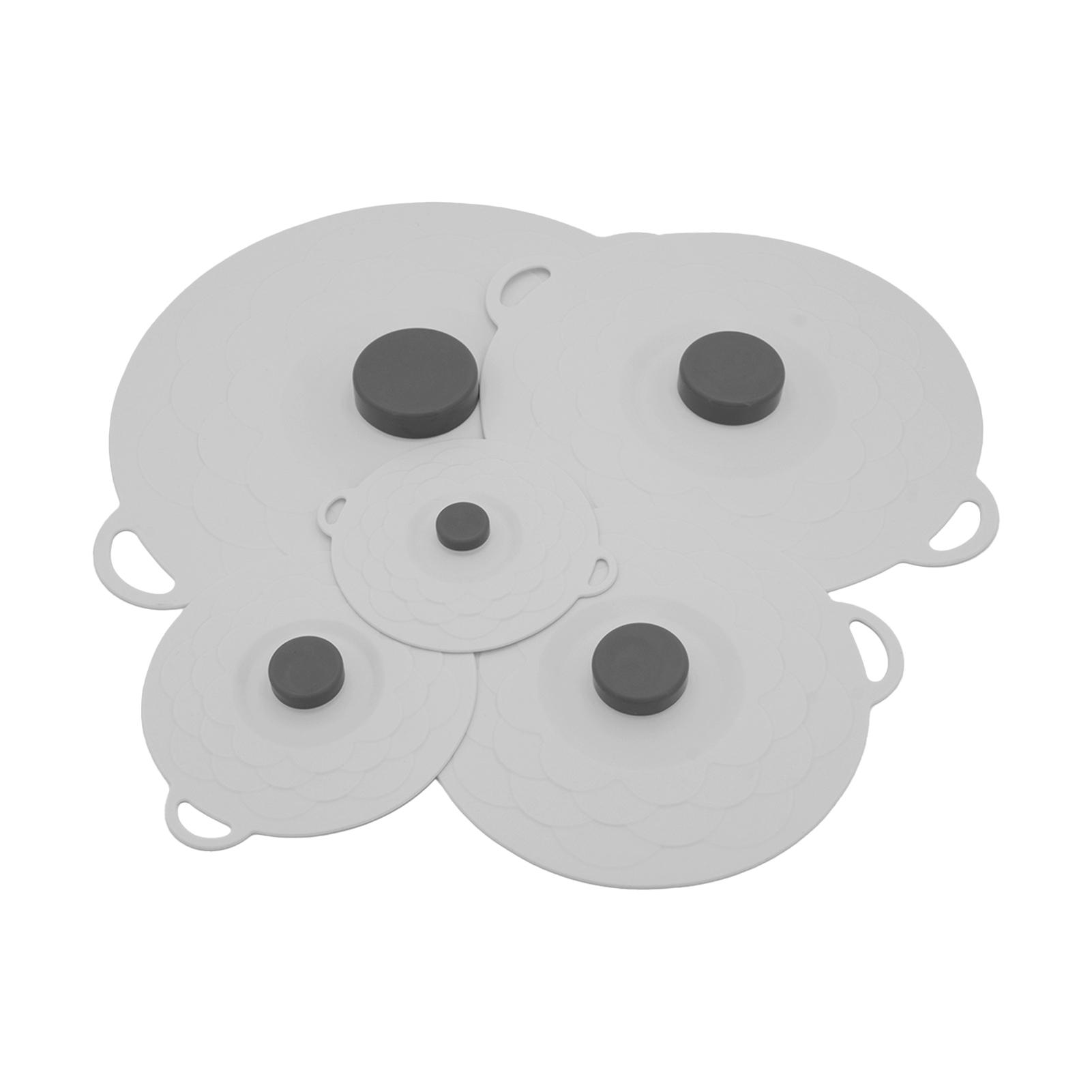 

Silicone Food Cover Set of 5 Heat Resistant Splatter Proof Pot Lids for Kitchen Cooking Utensils Reusable Stretchable серый