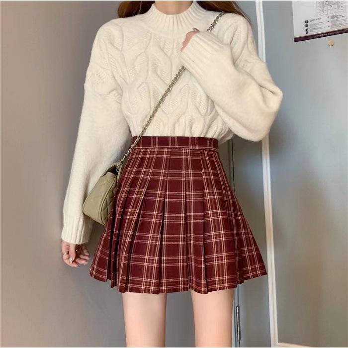 Spring and Summer Small American High-waisted Plaid Skirt A-line Skirt Plaid Skirt Slim Pleated Plaid Skirt Skirt Women