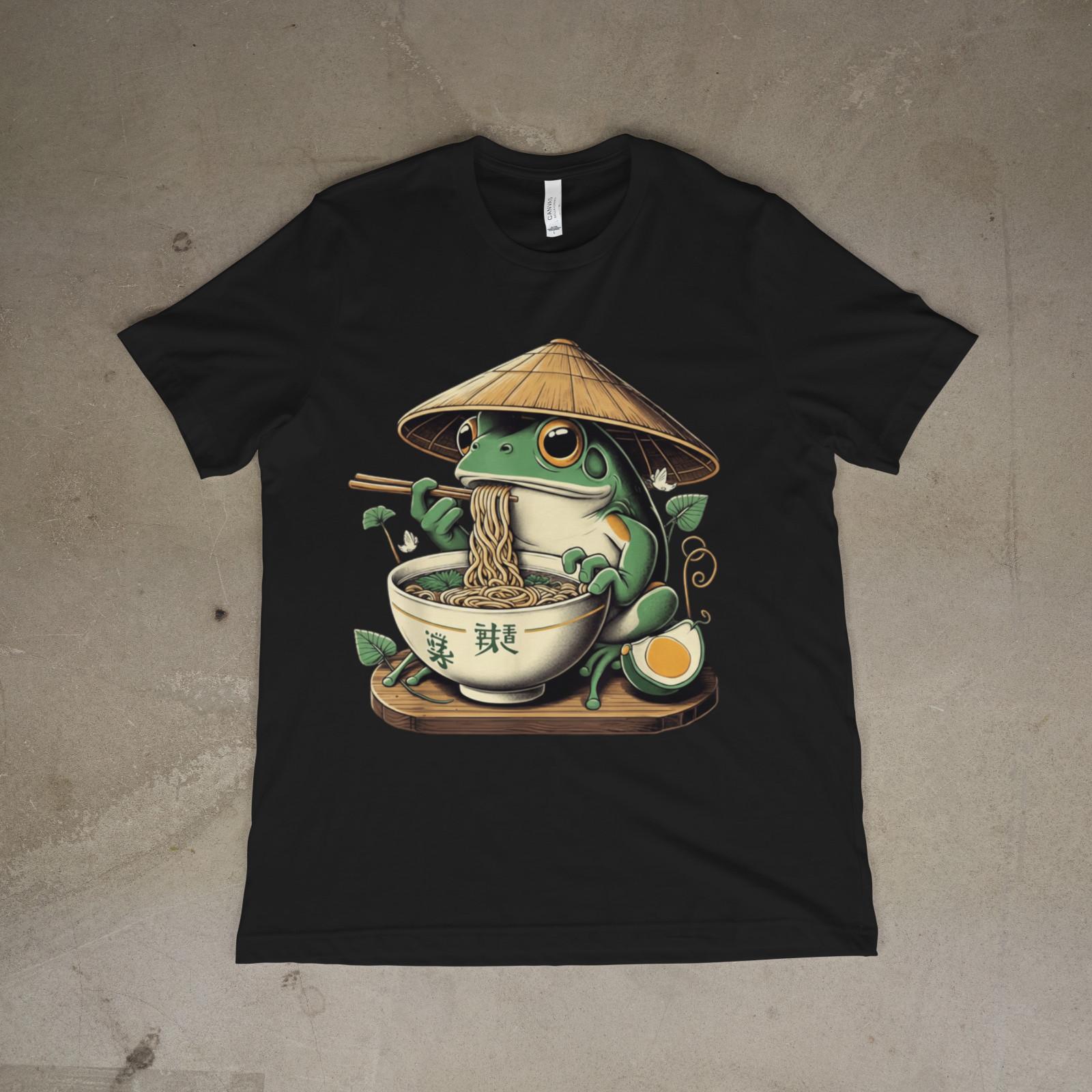 Kawaii Frog Eating Ramen Japanese Anime Noodles T-Shirt L