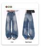 Women's Retro Blue High Waist Wide Leg Jeans - Spring Straight Floor-Length Trousers