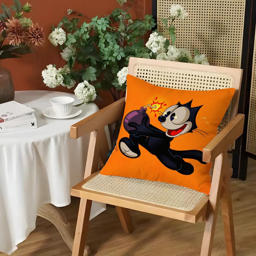 F-Felix The Cat Exquisite Cushion Cover Silky Short Plush Invisible Zipper Dustproof Sofa Pillow Case For Home Decor
