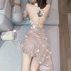 Ins Seaside Vacation Wear Clothes Sexy Careful Backless Suspender Beach Dress New Internet Celebrity Backless