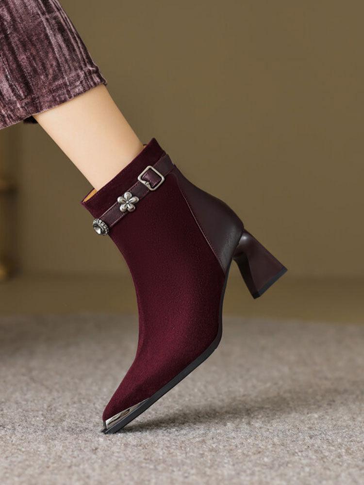 

Огромные удобные в носке короткие ботинки женские весенне-осенние одинарные ботинки 2025 новые остроносые ботинки на высоком каблуке толстый каблук стразы матовые 40 бордовый