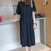 Korean Style Summer Plus Size T-Shirt Dress with Tie Waist and Knee-Length Skirt