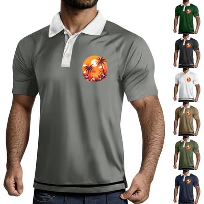 Men's Three Button Printed Lapel Short Sleeve Shirt Top