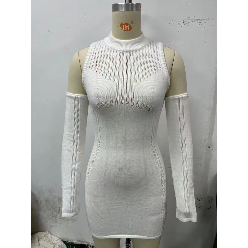 

Европейское и американское сексуальное вязаное платье с прозрачными вставками и длинными рукавами, сексуальное специальное вязаное платье White XL