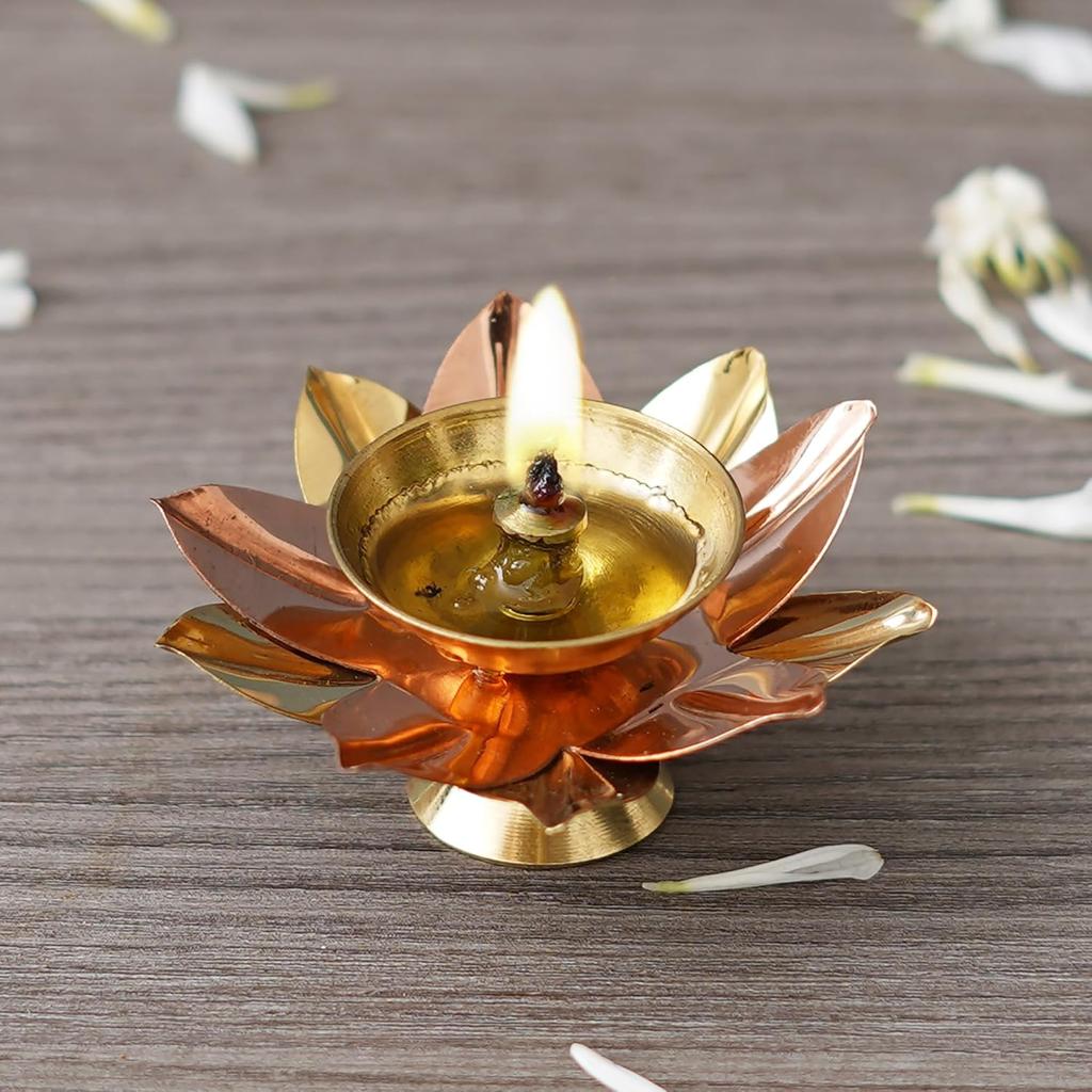 Golden Lotus Flower Shape Decorative Brass Diya for Diwali Pooja | Diwali Diya for Puja |  | Diwali Decoration Items for Home Decor