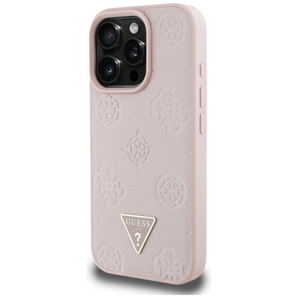 Etui Guess Grained Hot Stamp Peony       Triangle Logo Magsafe Do Iphone 16 Pro Max Różowy