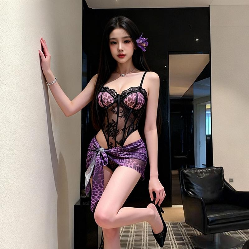 Sex Underwear Sexy Belt Steel Rim Leopard Print onesie Uniform Pure Desire Flirting Pajama Set