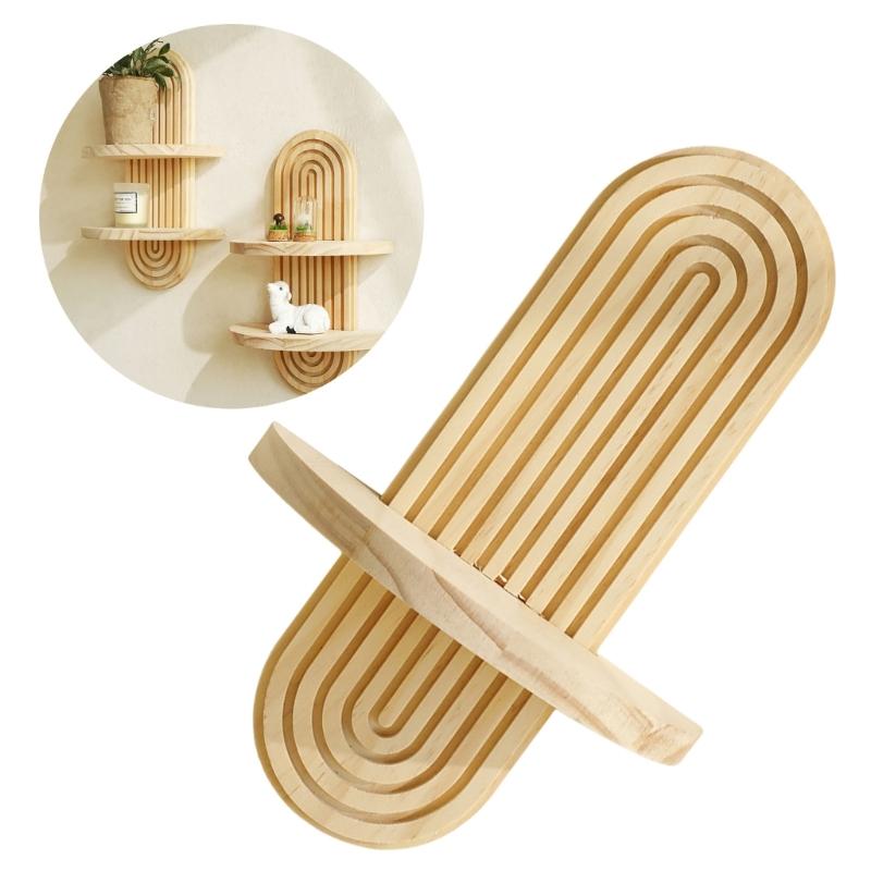 Elegant Wooden Arched Floating Shelf Decorative Rainbow Arch Books Storage Display Rack Bedroom Wall Decoration