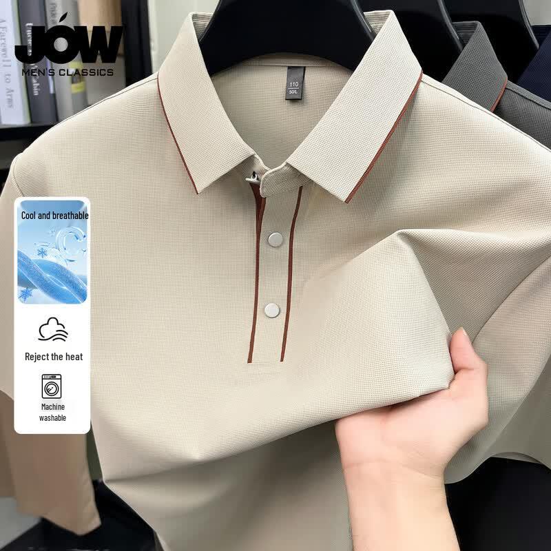 

JOW Men s Ice Silk Breathable Contrast Collar Polo Shirt XL