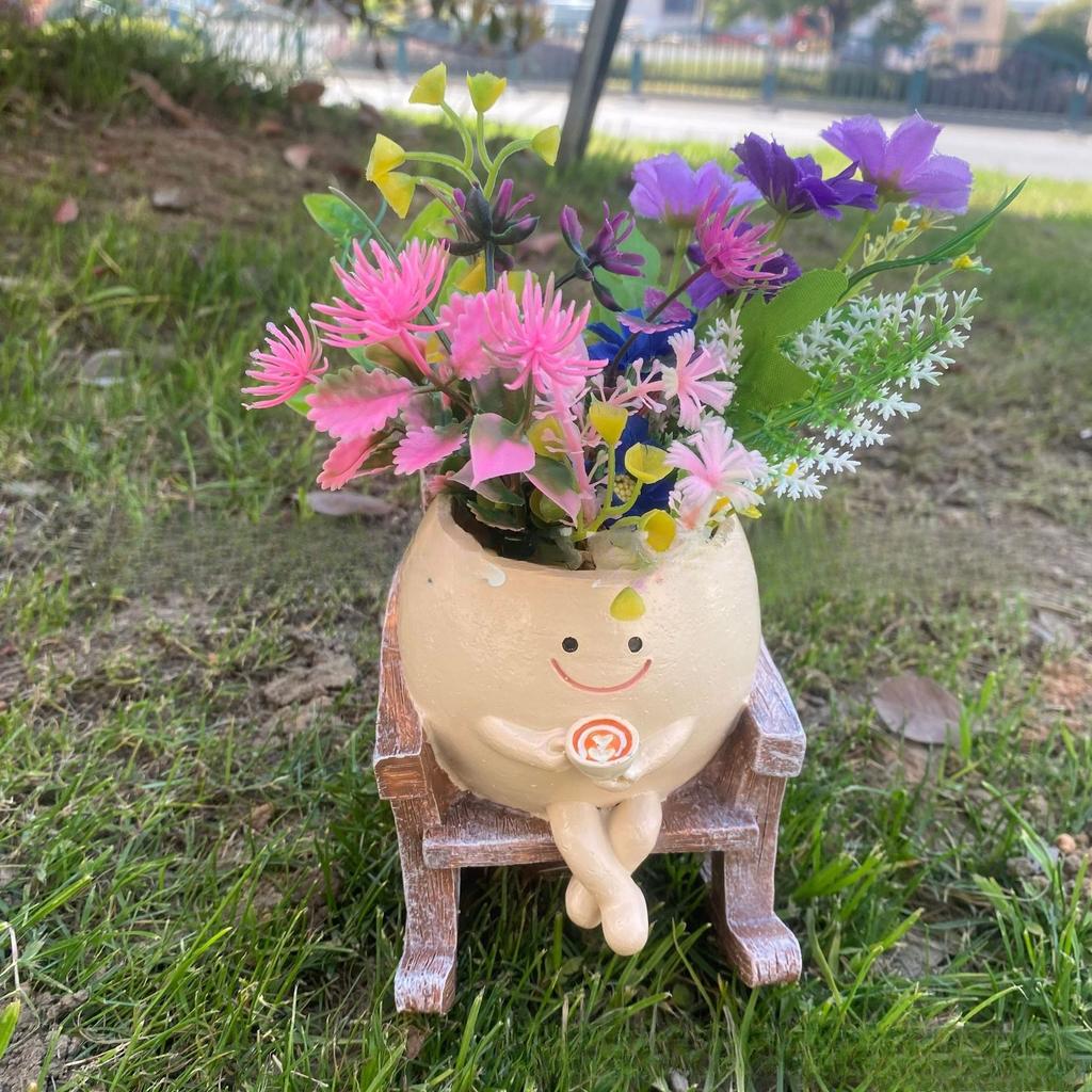 Rocking chair smiling face flowerpot cute face potted plant courtyard outdoor garden decoration resin crafts