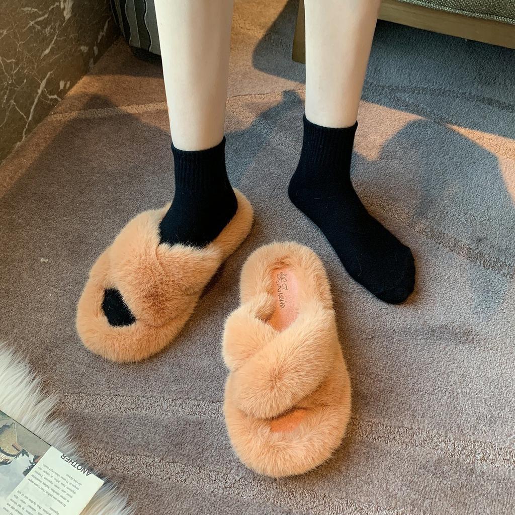 Cotton Slippers Ins Home Fluffy Slippers Women Wear New Thick Bottom Cross Internet Celebrity Spring and Autumn Muffin 2025 Tide