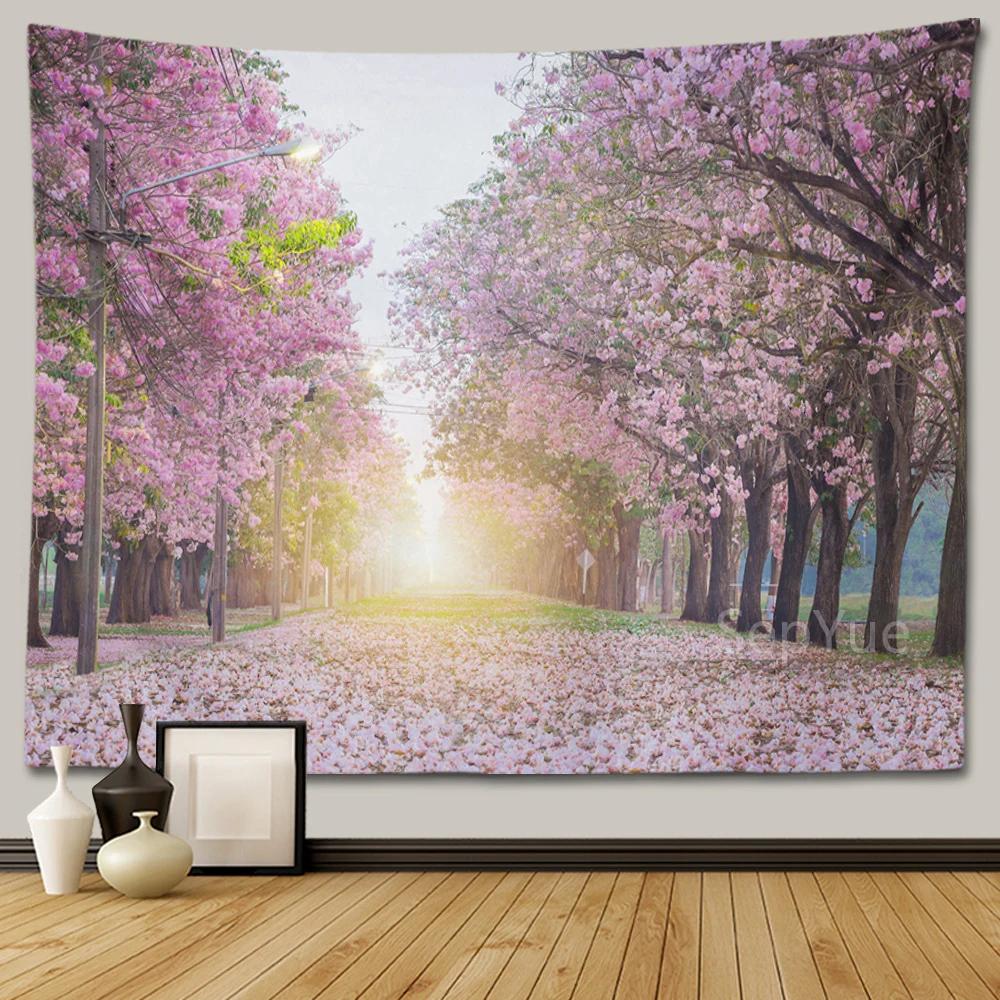 Cherry Blossom Decorative Wall Tapestry Home Decor Bedroom Landscape Large Fabric   Hanging Decoration  Murals