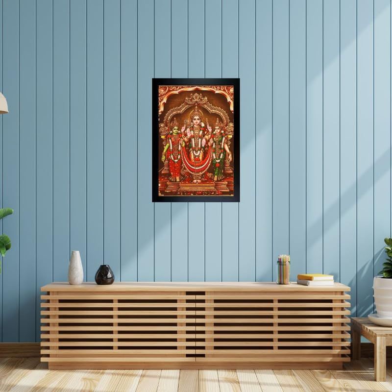 Lord Subramanya Murugan Valli Devasena Religious God Photo Frame with Wall Hook-8x10 inch