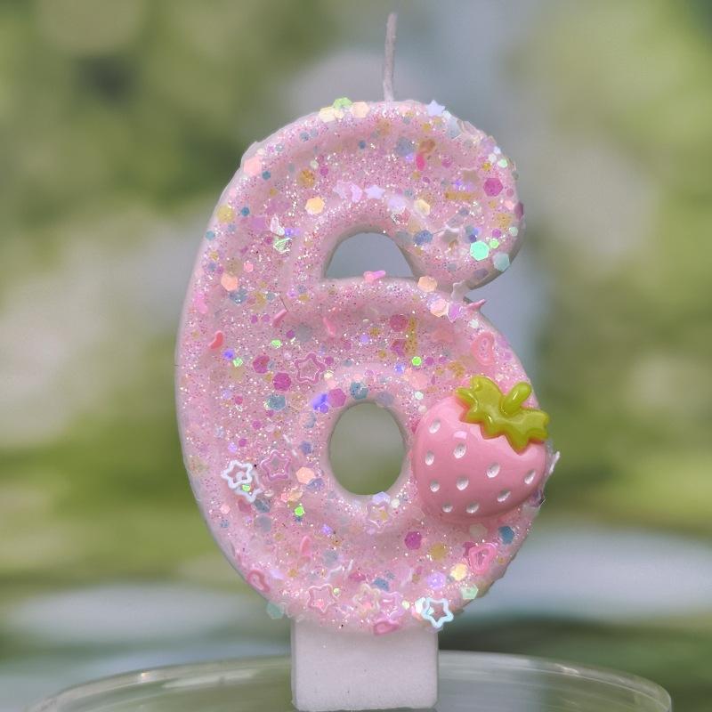 Digital Birthday Candles Cake Party Decoration Birthday Handmade Wax Pink Strawberry
