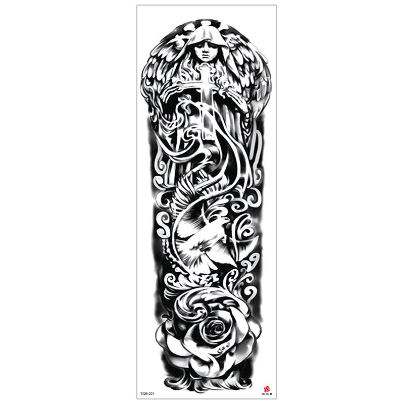 New Waterproof Full Arm Tattoo Stickers – Large Floral & Lion Design, Cross-Style, Hot Selling