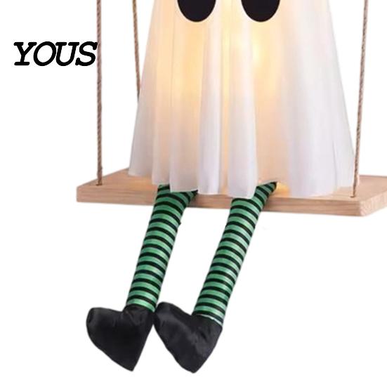 Decorative Gauze Ghost Set Halloween Hanging Swinging Decoration, Spooky Light Up Swing Scene Props with Witch Hat for Outdoor Yard,