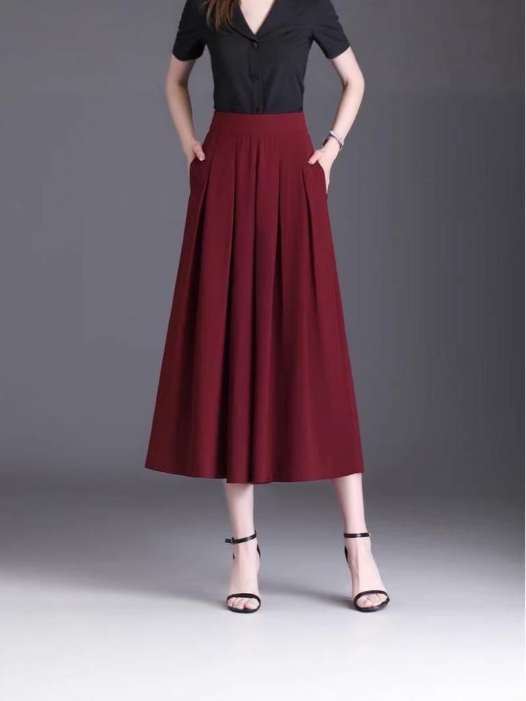 Übergröße High-Waist A-Linien Culotte Rock mit Taschen - Elastischer Bund, Weiter Bein Casual Hose