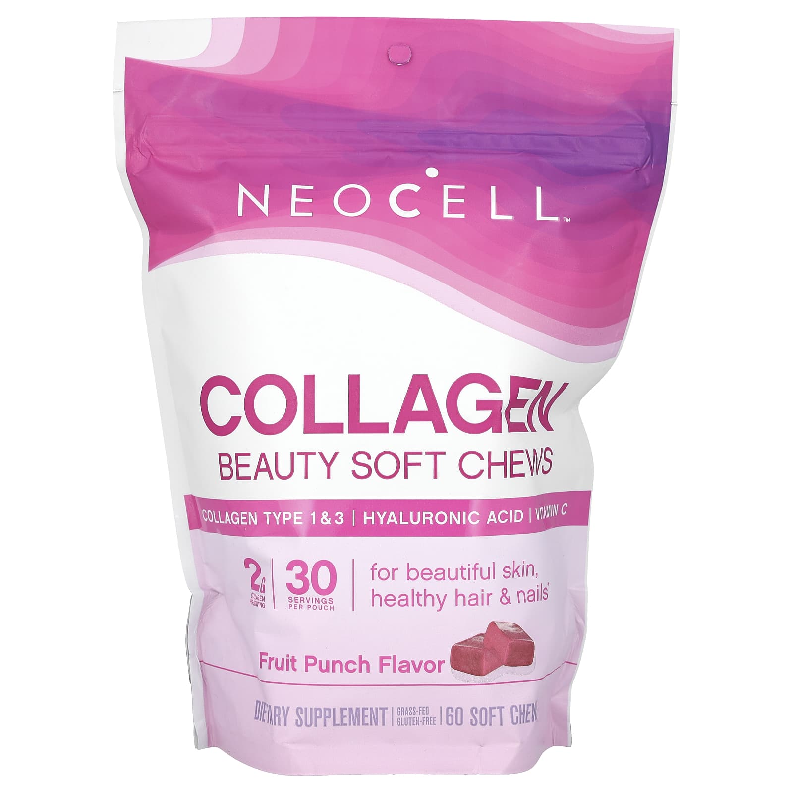 

NeoCell, Collagen Beauty Soft Chews, смак фруктового пуншу, 2 г, 60 м’яких жуйок (1 г на жування)