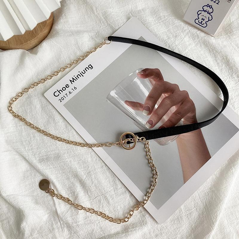 

Тонкий пояс для женщин, металлическая цепочка, черный пояс из искусственной кожи, модный декоративный костюм, подходящая цепочка для рубашки