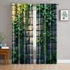 2-teilig, Vorhang Grünes Rankenmuster und Naturstein Stoff, Ohne Strom Familienfeier Gilt für durchscheinende Polyestervorhänge