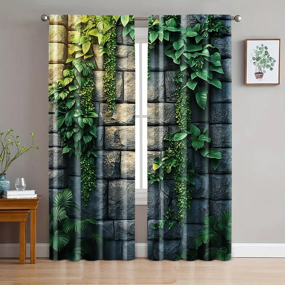 

2 шт., Ткань для штор Зеленая лоза и натуральный камень, Без электричества Семейная вечеринка Подходит для полупрозрачных полиэстеровых штор 29x65in(75x166cm)