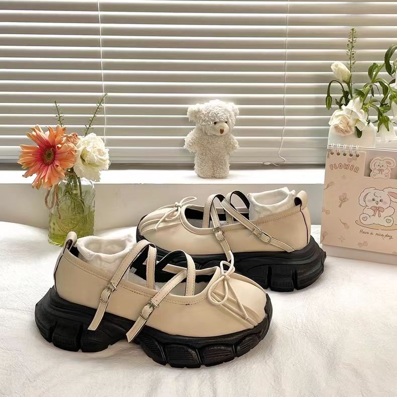 Casual round Toe Mary Jane oes Women's Thi Bot Platform Slip-On oes Cross Bule Design Faionable Flat Heel Rubber