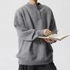 Unisex Autumn & Winter Henley Collar Embroidered Sweater - Trendy Solid Color Knitwear