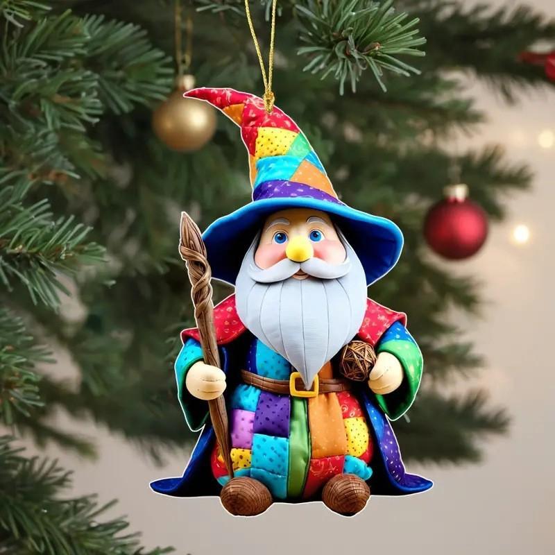 Themed Christmas Magical Old Man Pattern Acrylic Pendant Decoration Holiday