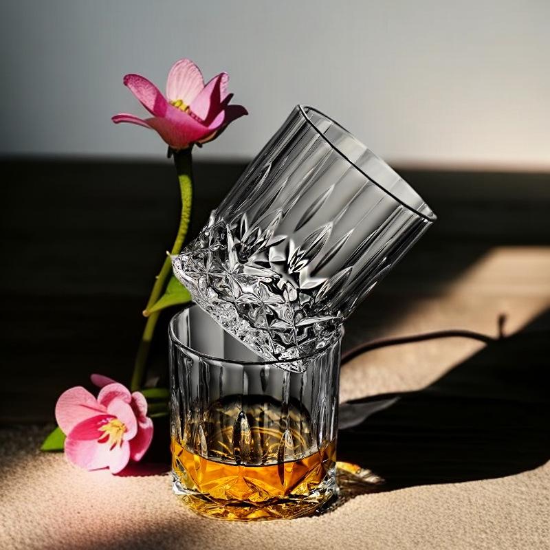 Premium Whiskey Glassware Set with Decanter, Ice-Crack Design, Cup Holder, and Tray - Perfect for Dinner Parties