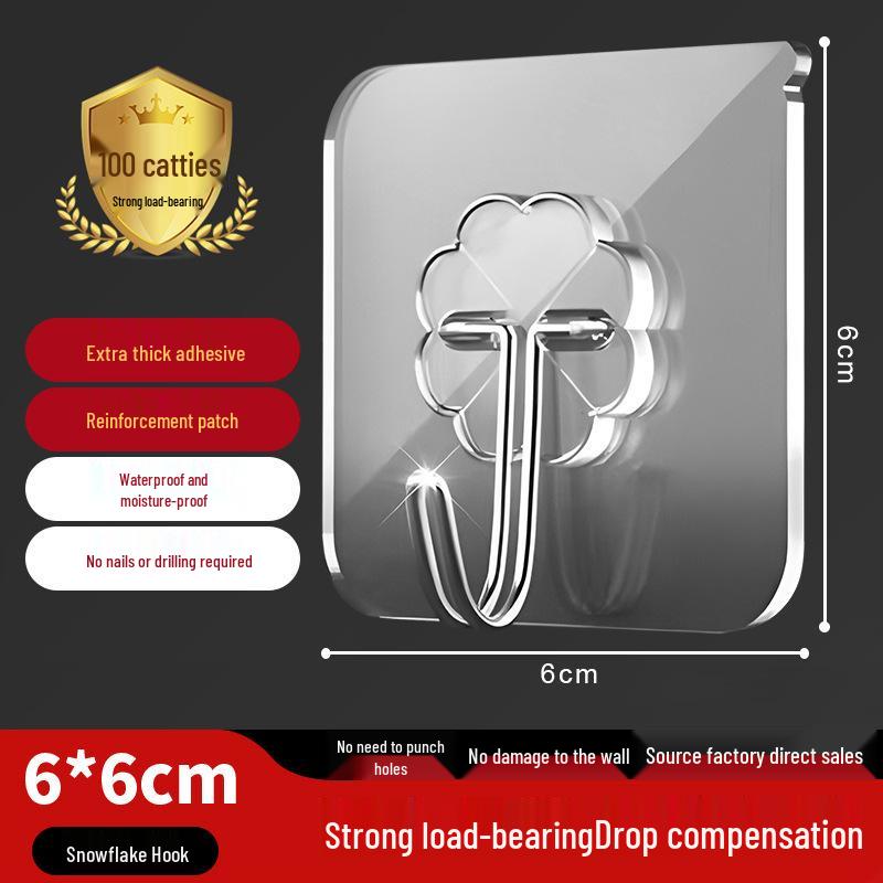Seamless No-Drill Adhesive Hook with Interlocking Buckle for Bathroom & Kitchen - Strong, Multifunctional, Transparent Plastic Hanging Hook.