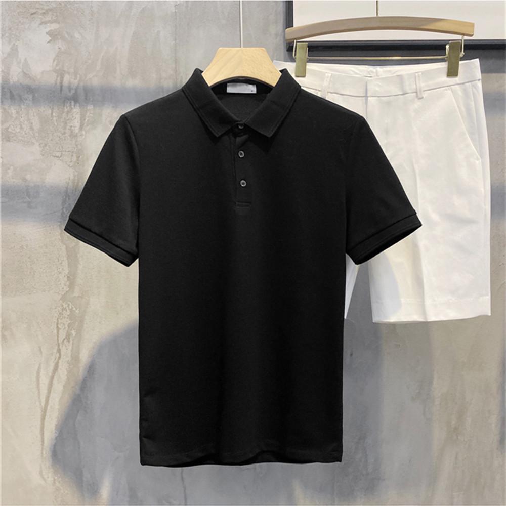 2024 Men's Slim Fit Solid Color Polo Shirt with Lapel and Beads - Casual Short Sleeves