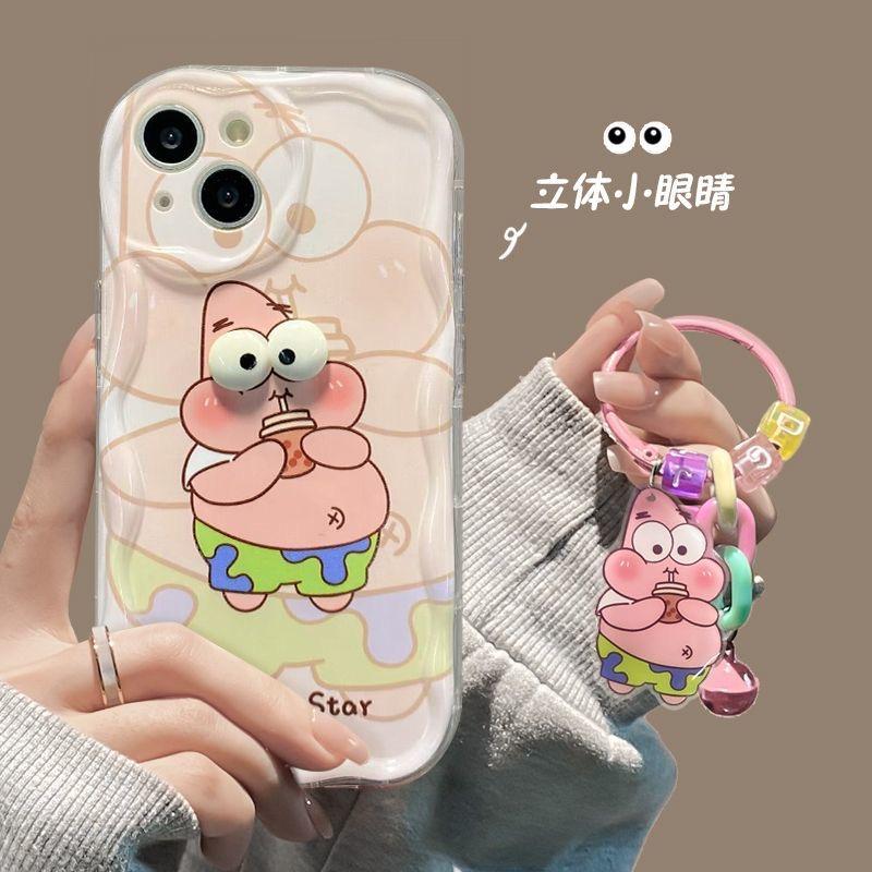 Big Eyes SpongeBob Cartoon TPU Soft Phone Case For 11 12 Mini 13 Pro Max 14 Pro 15 Pro X XS Max XR 7 8 Plus With Pendant