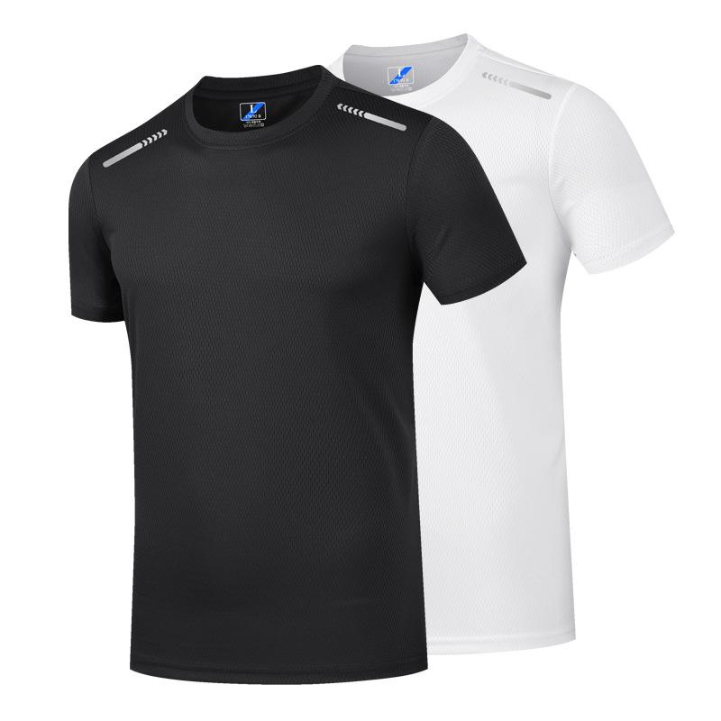 Ice Silk Men's Short Sleeved T-shirt Men's Summer Mesh Youth Breathable T-shirt Sports Quick Drying T-shirt