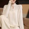Stand-up Collar Autumn and Winter New Disc Buckle Hollow Knitted Sweater Versatile Long-sleeved Top