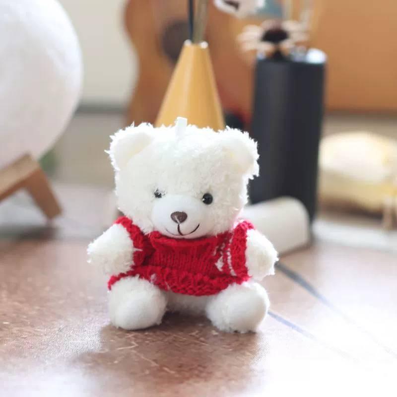 Adorable Short Plush Bear Plush Toy With Sweater For Bag Accessory And Decor