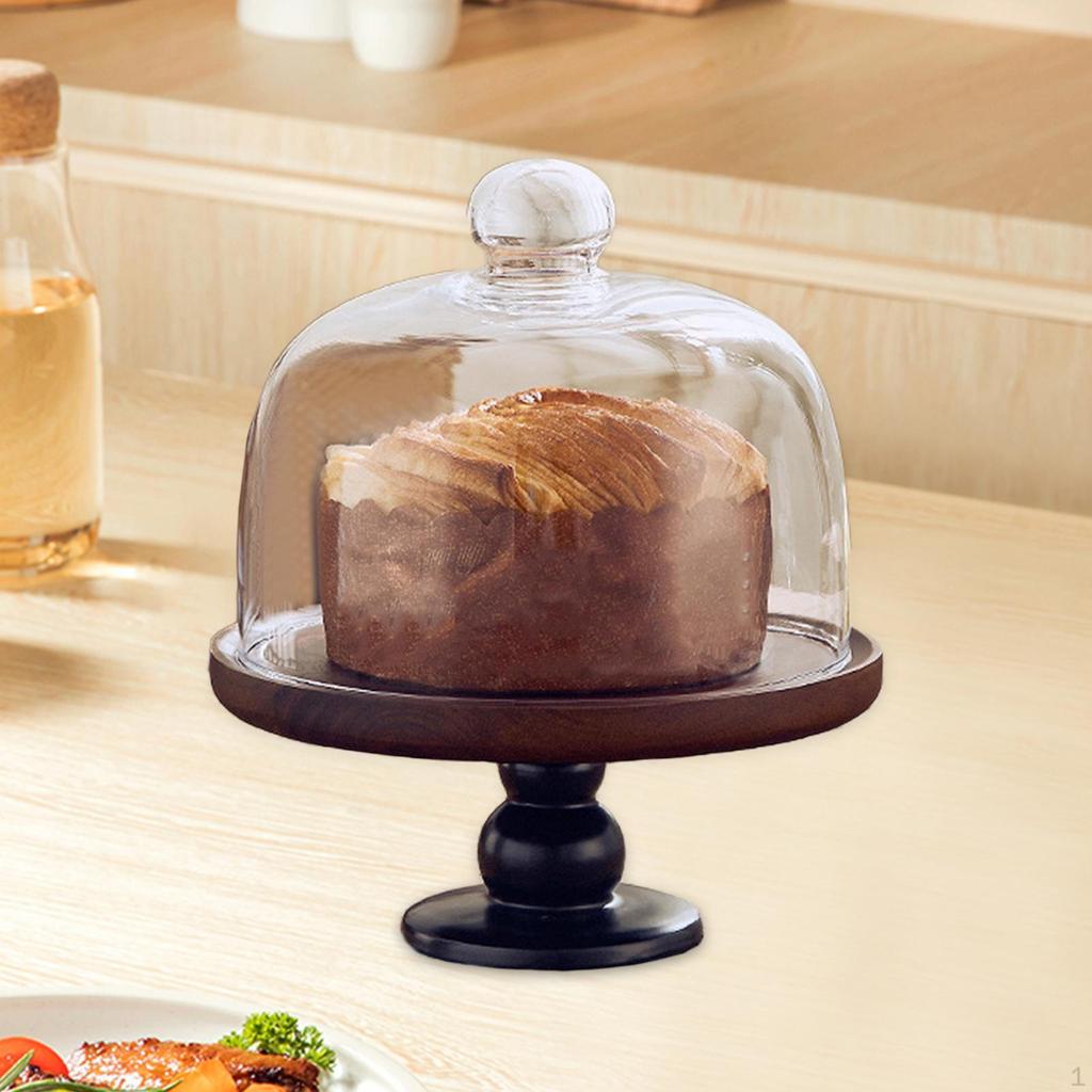Eleganter Holz-Kuchenständer mit Glasglocke