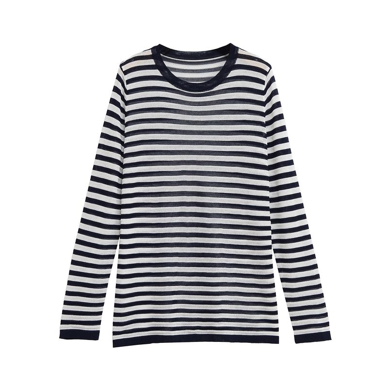 Kaslead New Women Clothes Western Style Fashion Simple and Versatile Thin Stripe Knitted Pullover 9325010