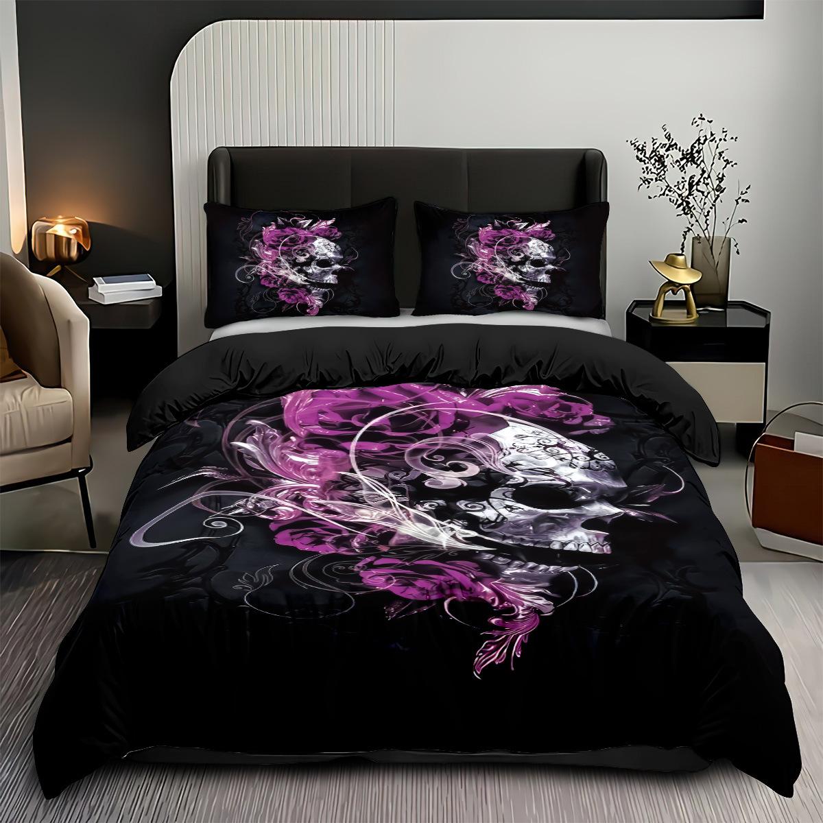 

Трехпредметное постельное белье с 3D-печатью черепов, осенне-зимнее, приятное к коже, с начесом, пододеяльник, наволочка 135x200