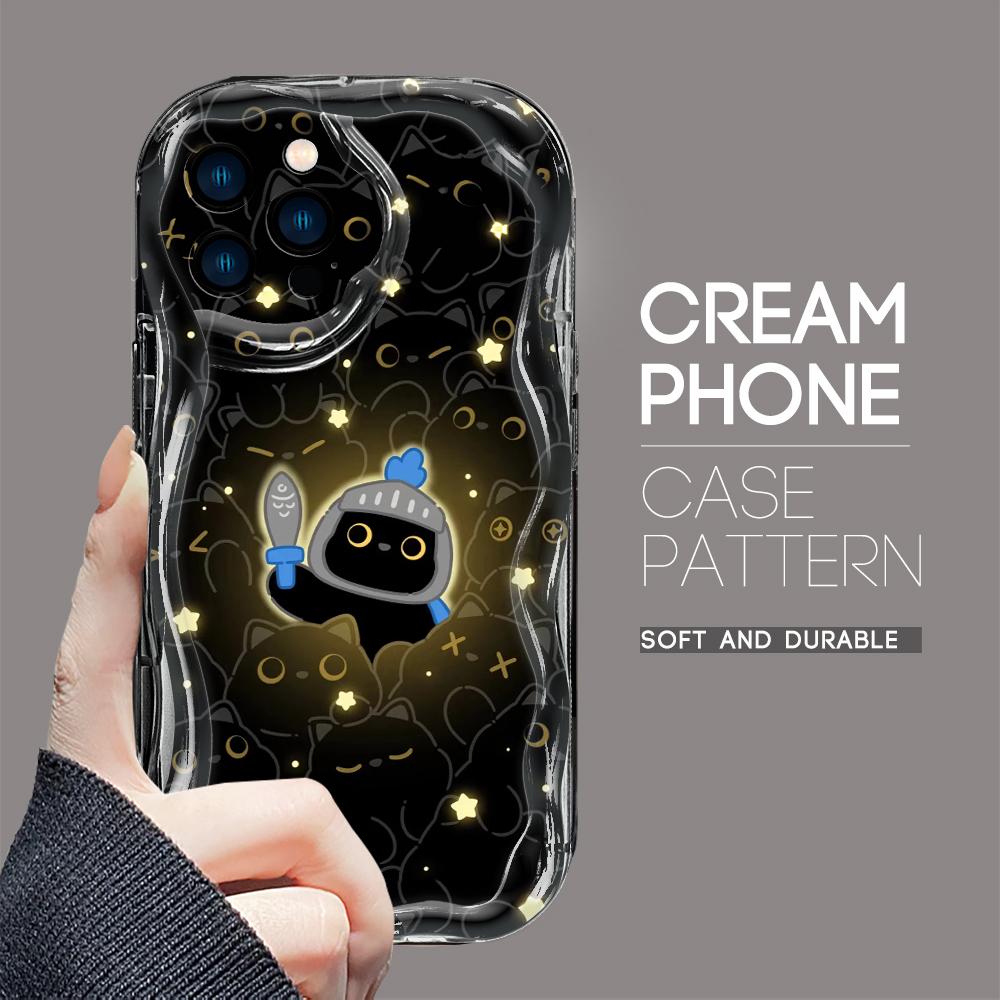 For iPhone 16 15 14 13 12 Pro Max Samsung S24 Ultra S23 S22 Plus Redmi Note 13 Pro Black Animals Cream Texture Soft Silicone Cover Phone Case