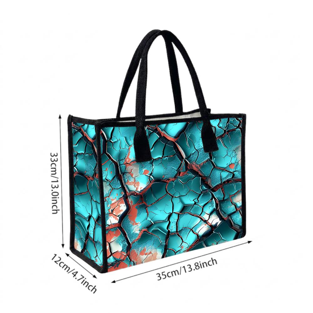 Cyan Crack Pattern Tote Bag Fashion Large Capacity Shoulder Handbag for Daily Use