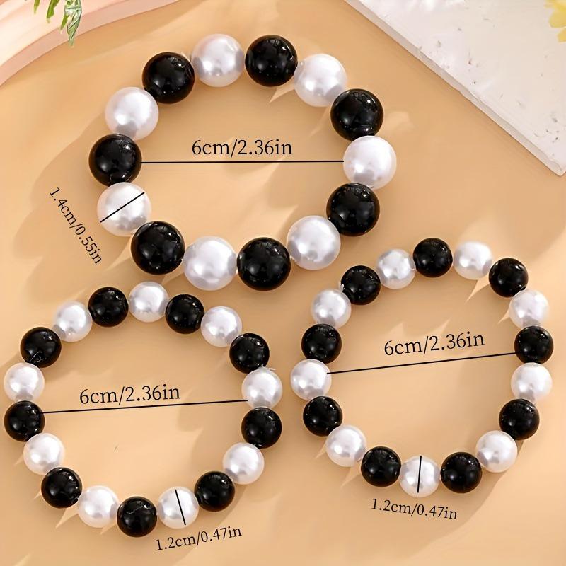 Minimalist Black & White Imitation Pearl High-Gloss Bracelet Set