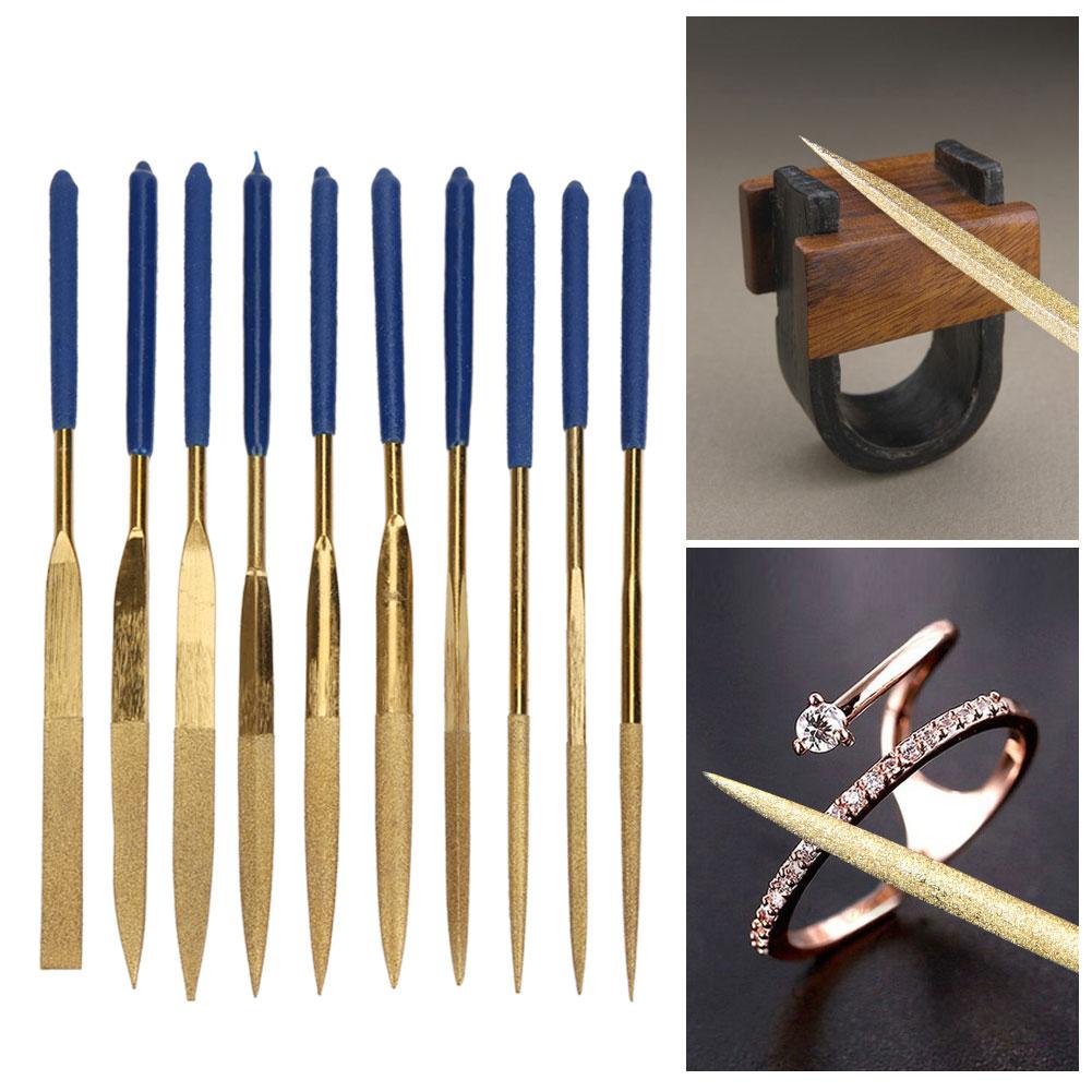 Sada 10 ks Sada jehlových pilníků 4x160 mm Mini titanem pokovených diamantů pro zpracování ocelové keramiky a skla