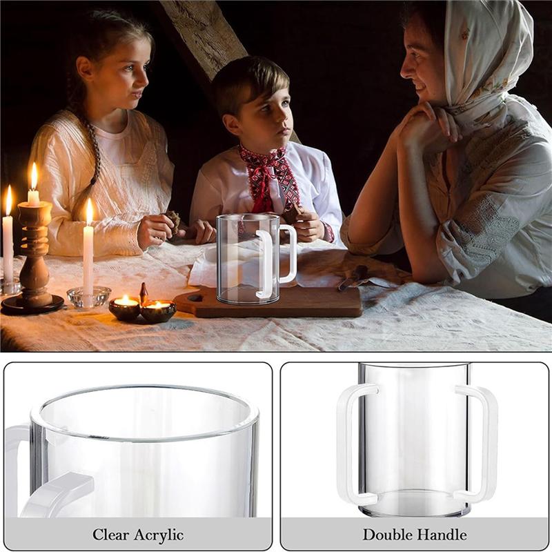 

ABUL-3X Hand Washing Cup With Dual Handles Acrylic Washing Cup For Netilat Yadayimnegel Vasser Wash Cup Handles White білий