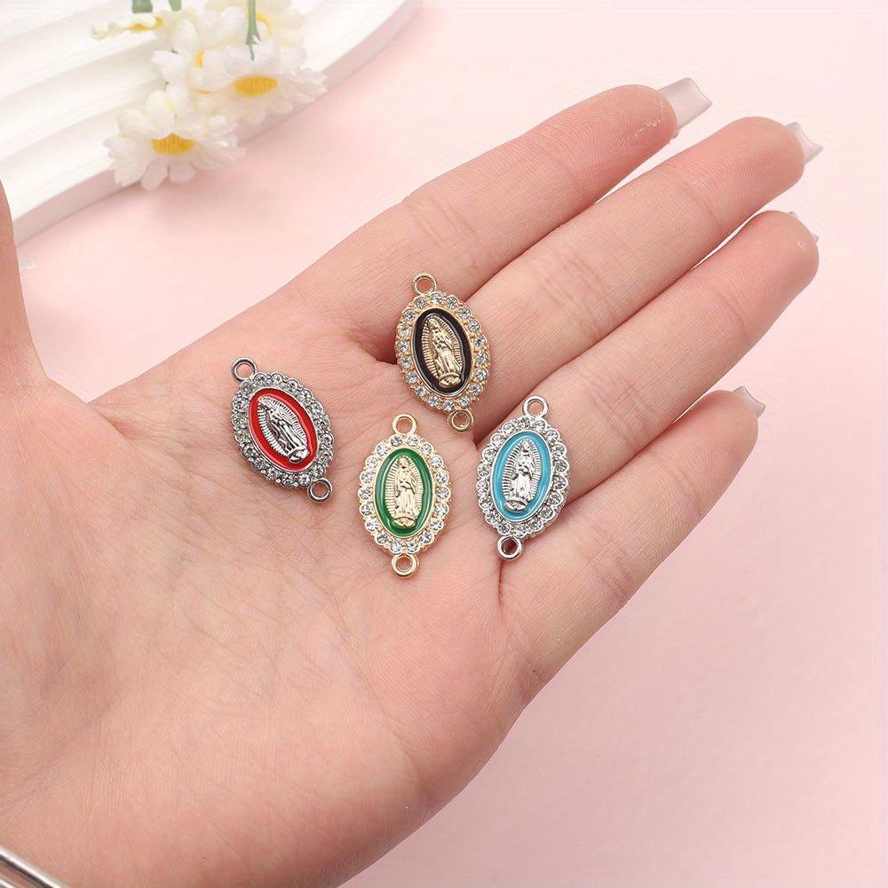 4/8/13pcs Alloy Enamel Virgin Mary Pendant Chain Virgin Mary Pendant Cross Connection Bracelet Pendant, Used for DIY Necklace Jewelry Making