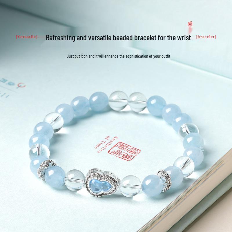 Elegant 2026 Aquamarine and White Crystal Beaded Women's Bracelet - Versatile Light Luxury Jewelry