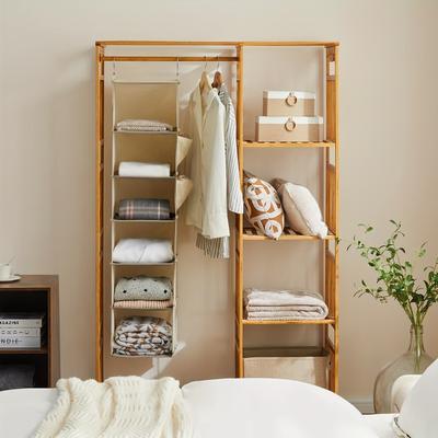 1pc Foldable Rack Wardrobe Storage Rack Wardrobe Hanging Rack with 2 Strong Hooks Multi-layer Wardrobe Storage Hanging Bag